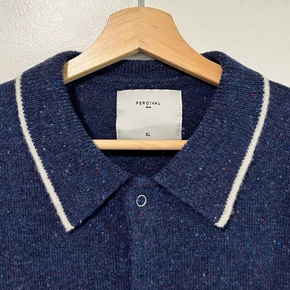 Percival Men’s XL Wool Cardigan - Navy Blue with Contrast Trim - Picture 8 of 14